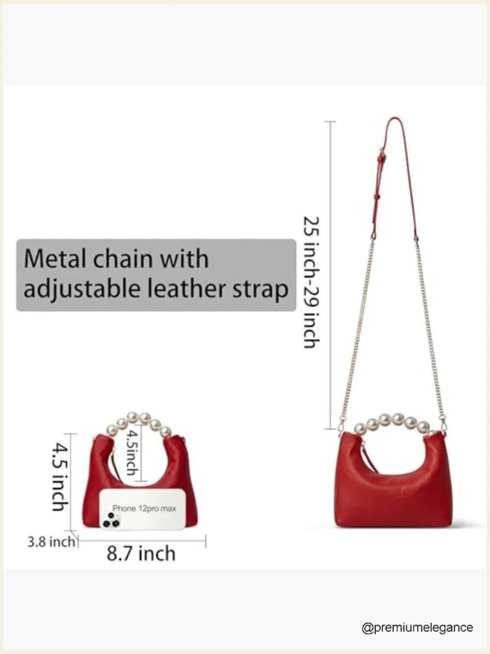 Top Handle Clutch Purse with Removable Chain Strap, Genuine Leather Evening Bag